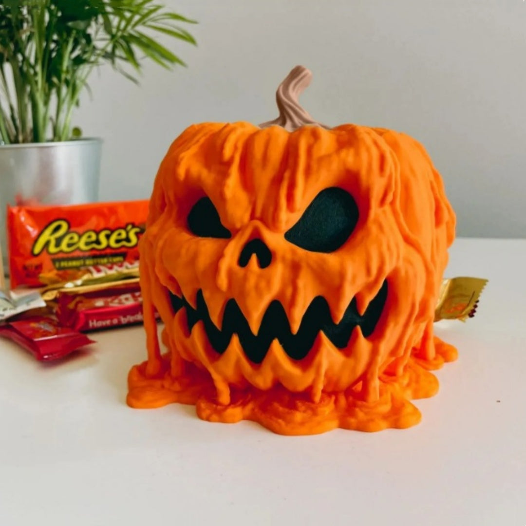 Melting Halloween Pumpkin Candy Bowl with Lid Reusable Candy Dish Spooky Food Display Bowl for Home Halloween