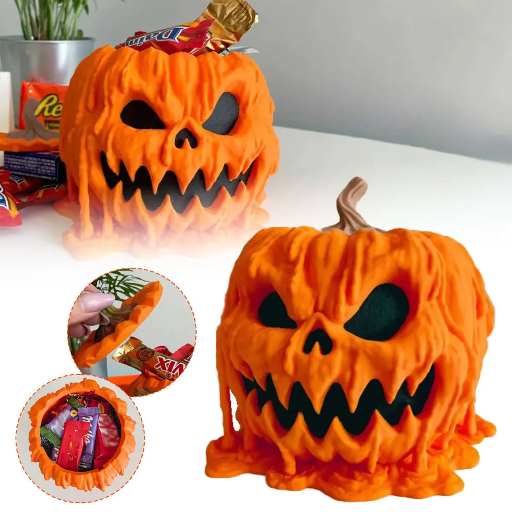 Melting Halloween Pumpkin Candy Bowl with Lid Reusable Candy Dish Spooky Food Display Bowl for Home Halloween