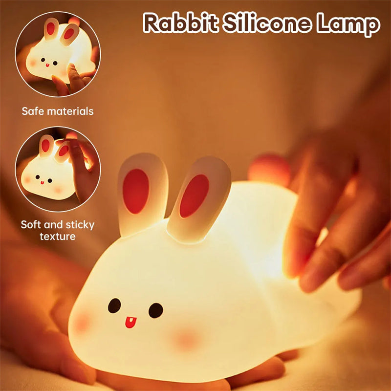 Cute LED Silicone Bunny Night Light – Touch Sensor, 3-Level Brightness, USB Rechargeable