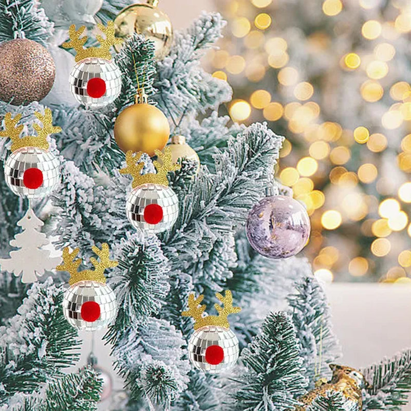 5PCS Disco Mirror Elk Horn Christmas Ball Silvery Xmas Tree Decoration Reflective Hanging Disco Balls Decor for Christmas Holiday Wedding Birthday Disco Party Ornament Supplies