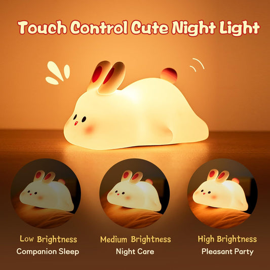 Cute LED Silicone Bunny Night Light – Touch Sensor, 3-Level Brightness, USB Rechargeable