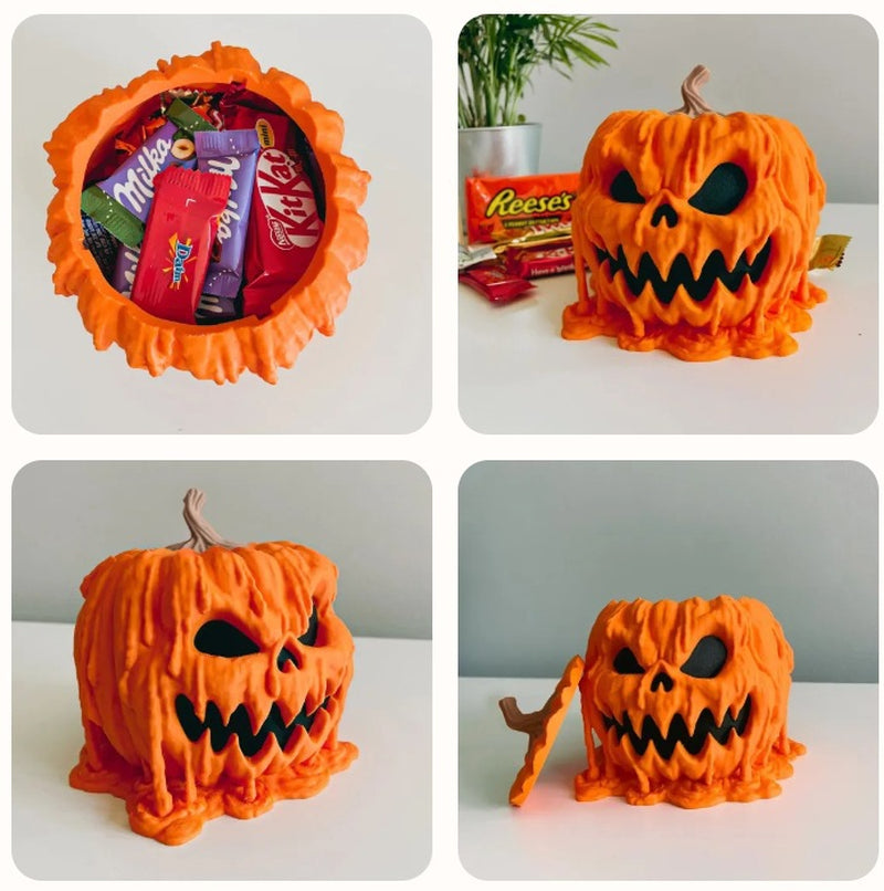 Melting Halloween Pumpkin Candy Bowl with Lid Reusable Candy Dish Spooky Food Display Bowl for Home Halloween