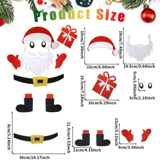 Christmas Door Stickers Self-Adhesive Snowman Santa Claus Felt Decals for Holiday Xmas Party DIY Door Window Refrigerator Decorations