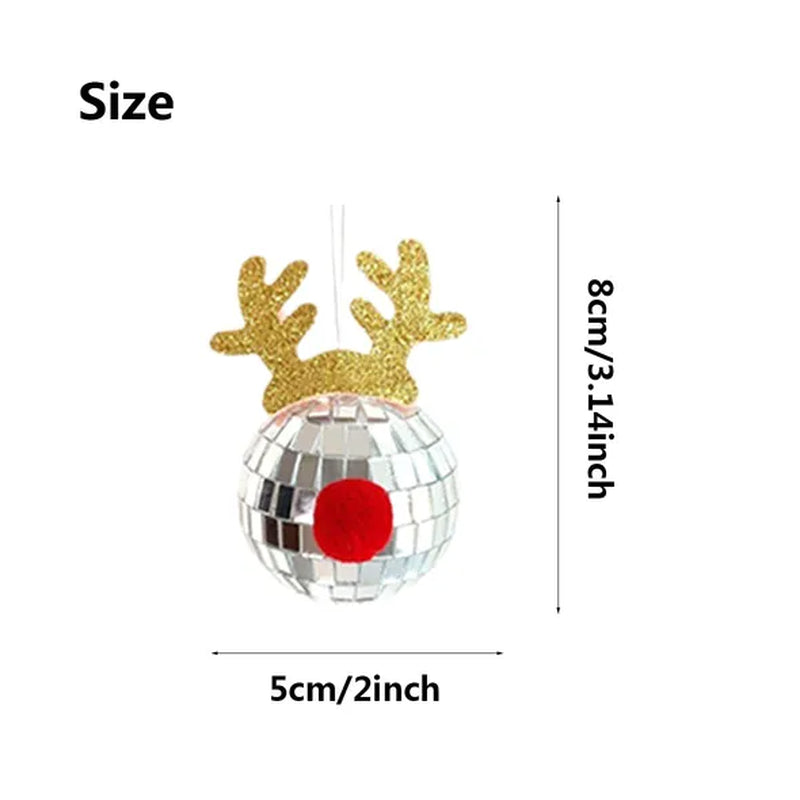 5PCS Disco Mirror Elk Horn Christmas Ball Silvery Xmas Tree Decoration Reflective Hanging Disco Balls Decor for Christmas Holiday Wedding Birthday Disco Party Ornament Supplies